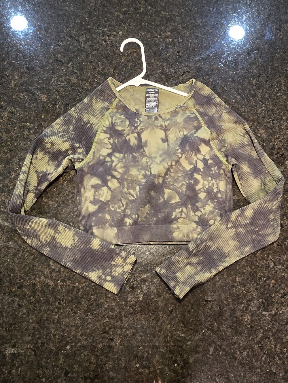 Tie-Dye Long Sleeve Crop Top - Olive/Black